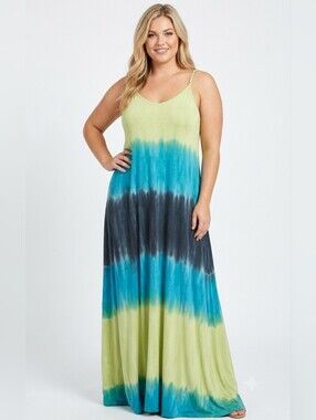One Size Plus Size XL T-Back Maxi Dress American Twist Ombre Tie Dye